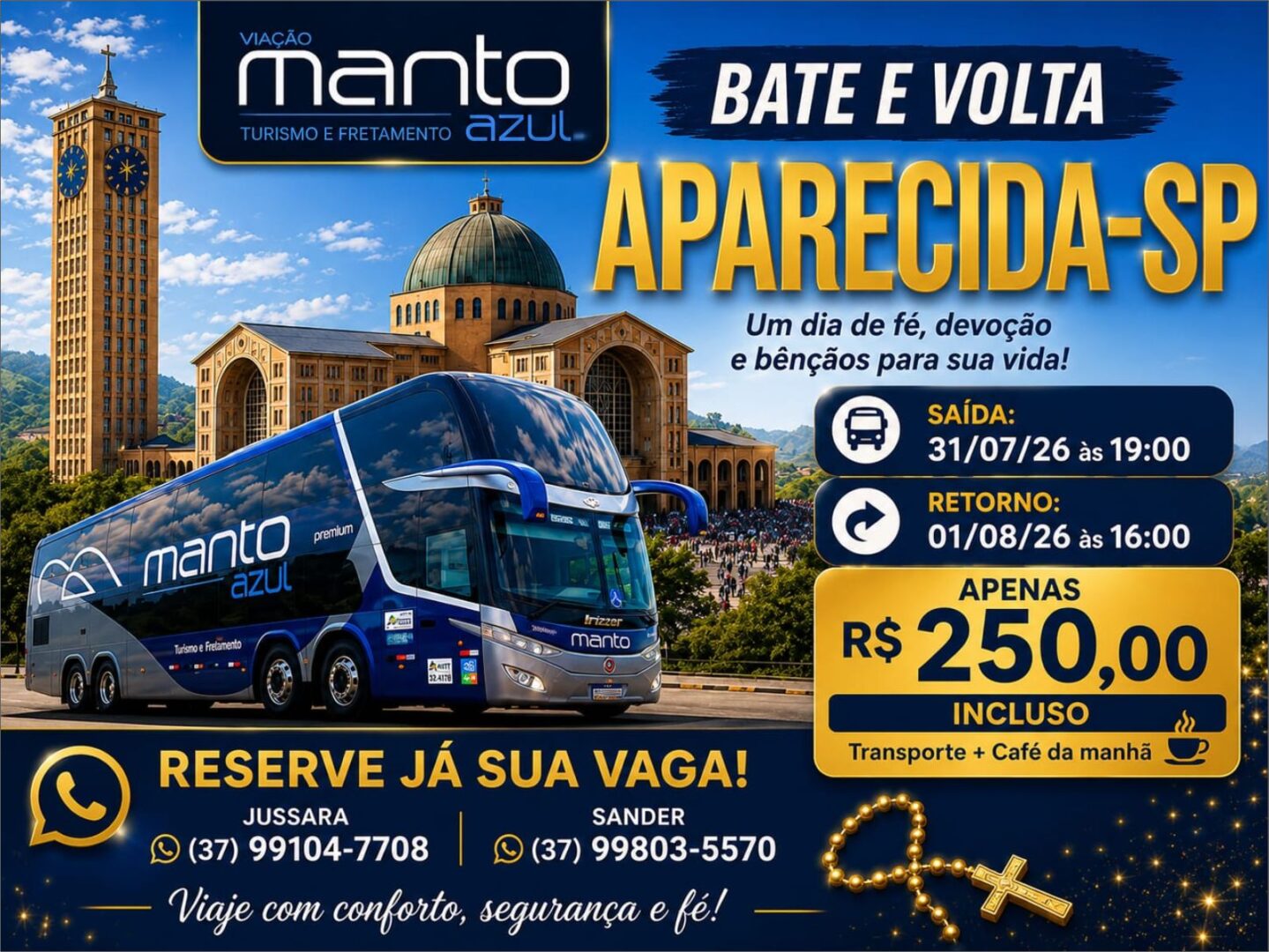 🌟 ESPECIAL – Bate e Volta para Aparecida do Norte/SP 🌟