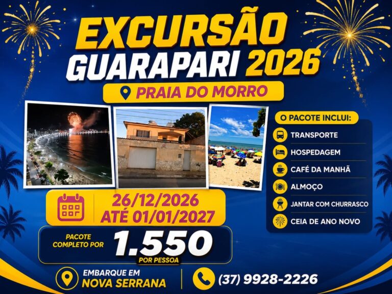 🌊 EXCURSÃO GUARAPARI 2026 – PRAIA DO MORRO 🌴
